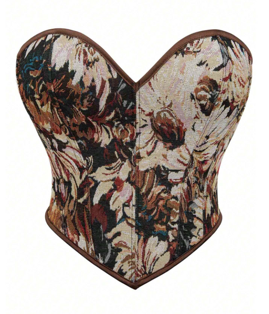 Beige Floral Print Curvy Bust Corset