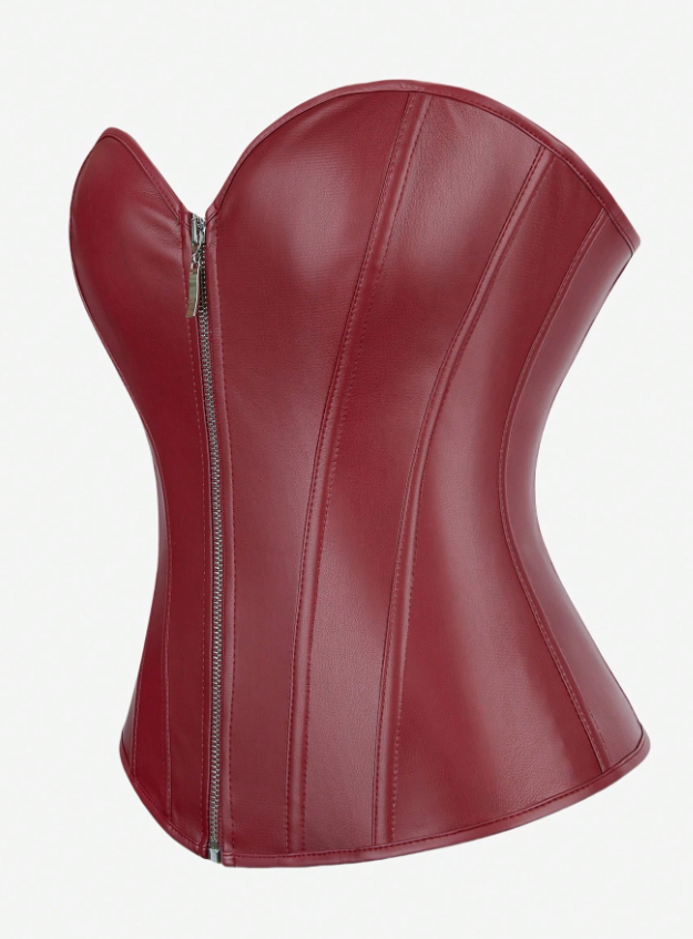 CORSET BUSTIER EN SIMILICUIR ROUGE